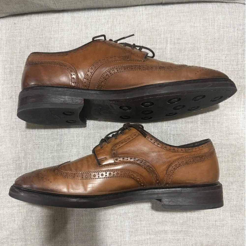 Massimo Dutti Mens Brown Leather Wingtip Brogues EU 45